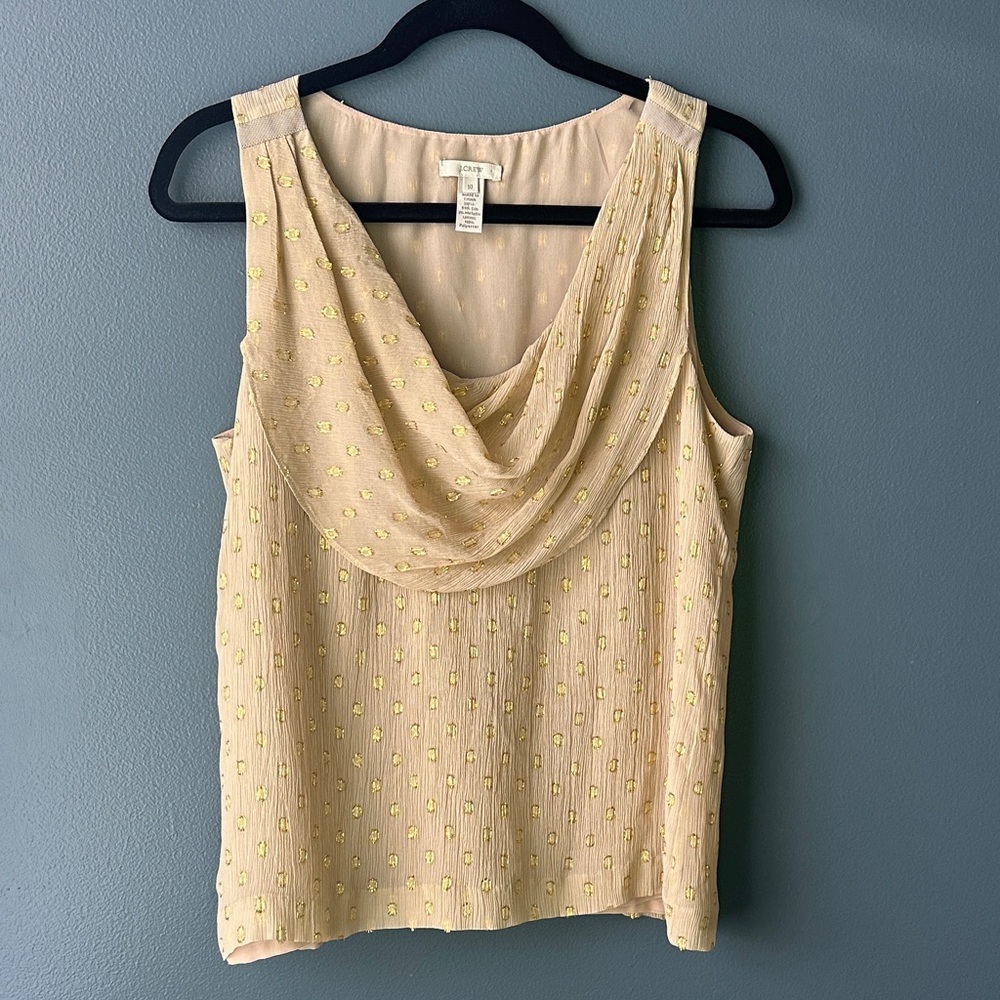 ⭐️J. CREW women’s Sleeveless top size 10 cream  gold metallic accents silk lined